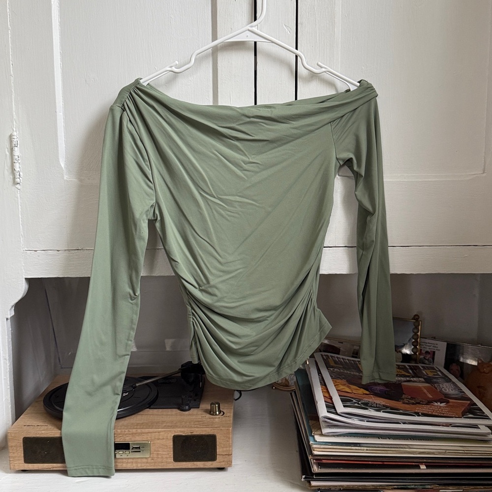 Off the Shoulder Sage Green Top